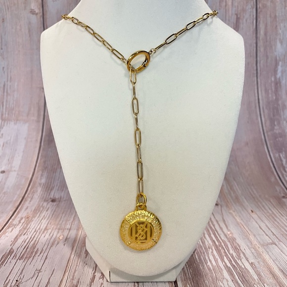 Upcycled Gold Pendant Paper Clip Chain Lariat Necklace - Picture 1 of 4